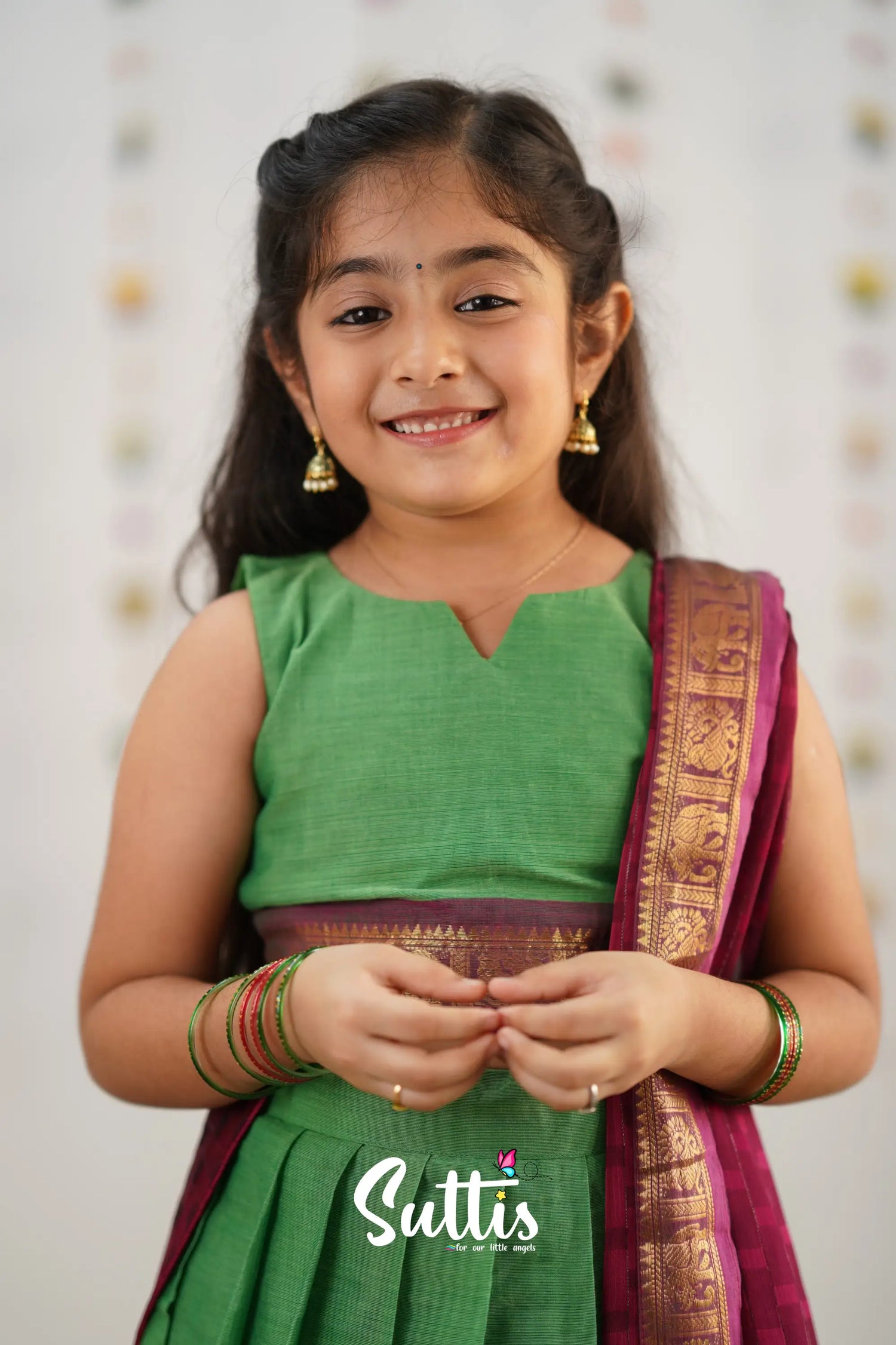 Kumaari Half Saree - Sea Green Kids-Suttis