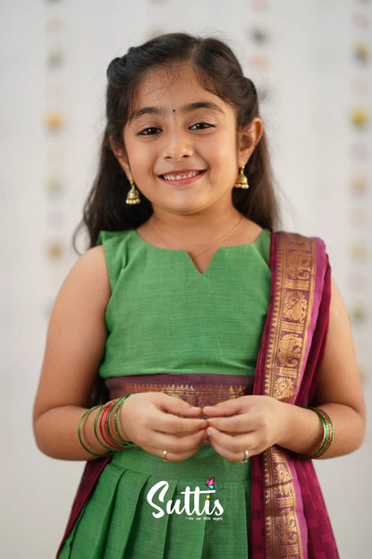 Kumaari Half Saree - Sea Green Kids-Suttis