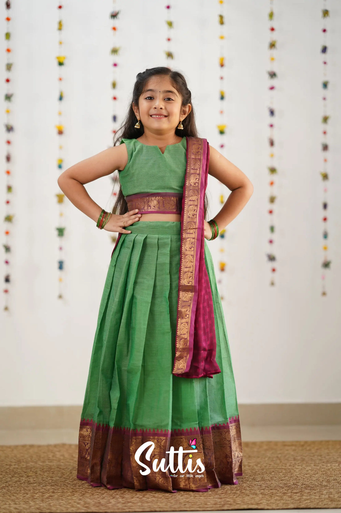 Kumaari Half Saree - Sea Green Kids-Suttis