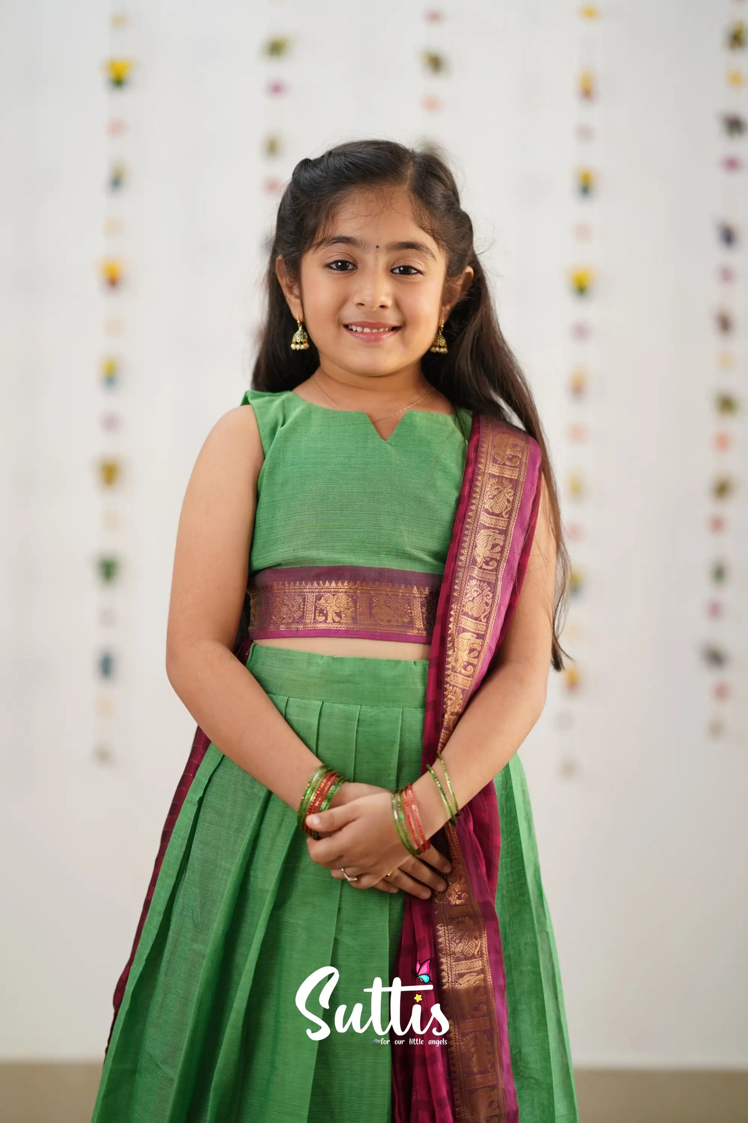 Kumaari Half Saree - Sea Green Kids-Suttis