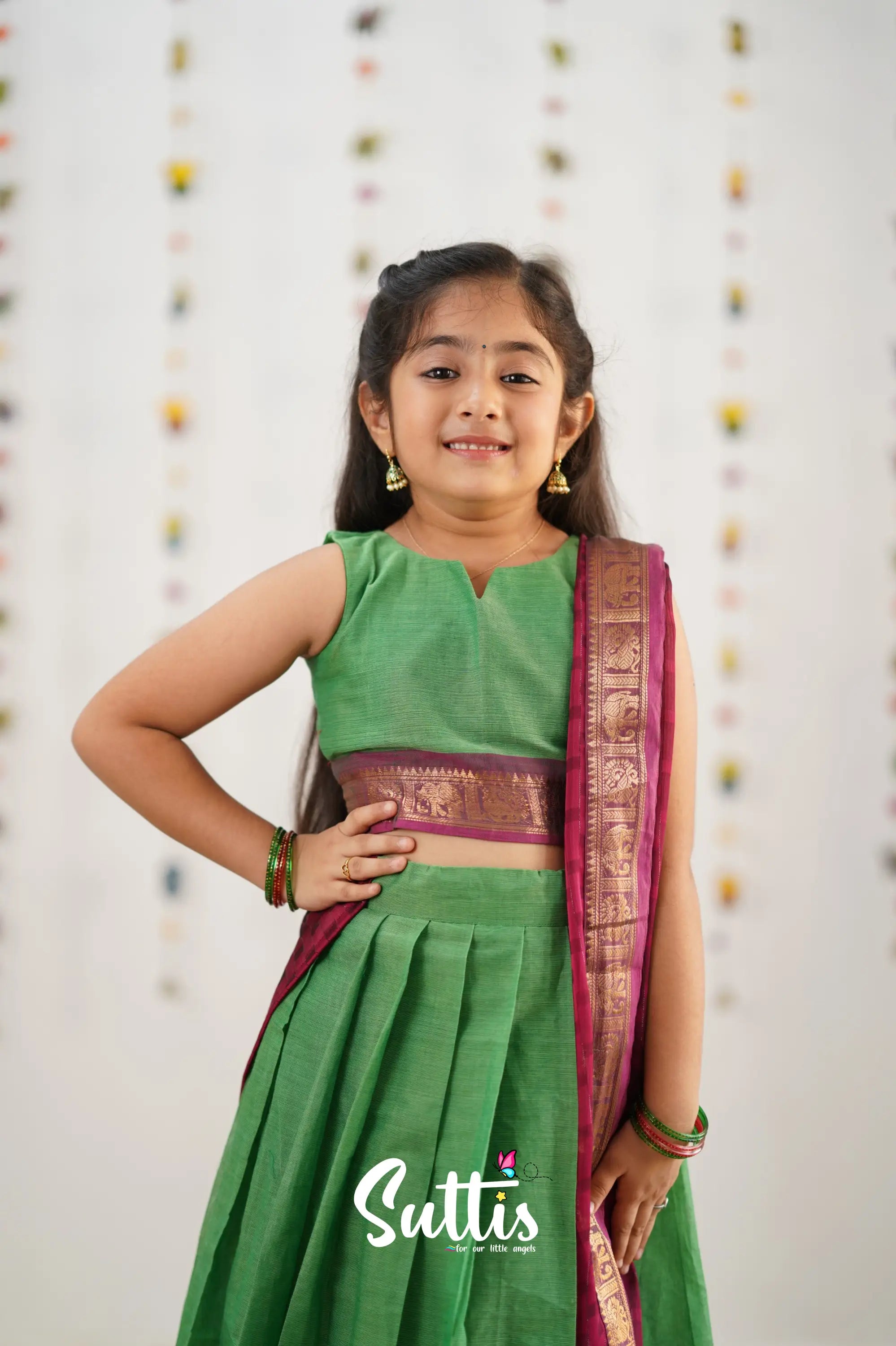 Kumaari Half Saree - Sea Green Kids-Suttis