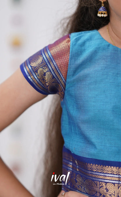 Kumaari Half Saree - Sky Blue &amp; Dark Kids-Suttis