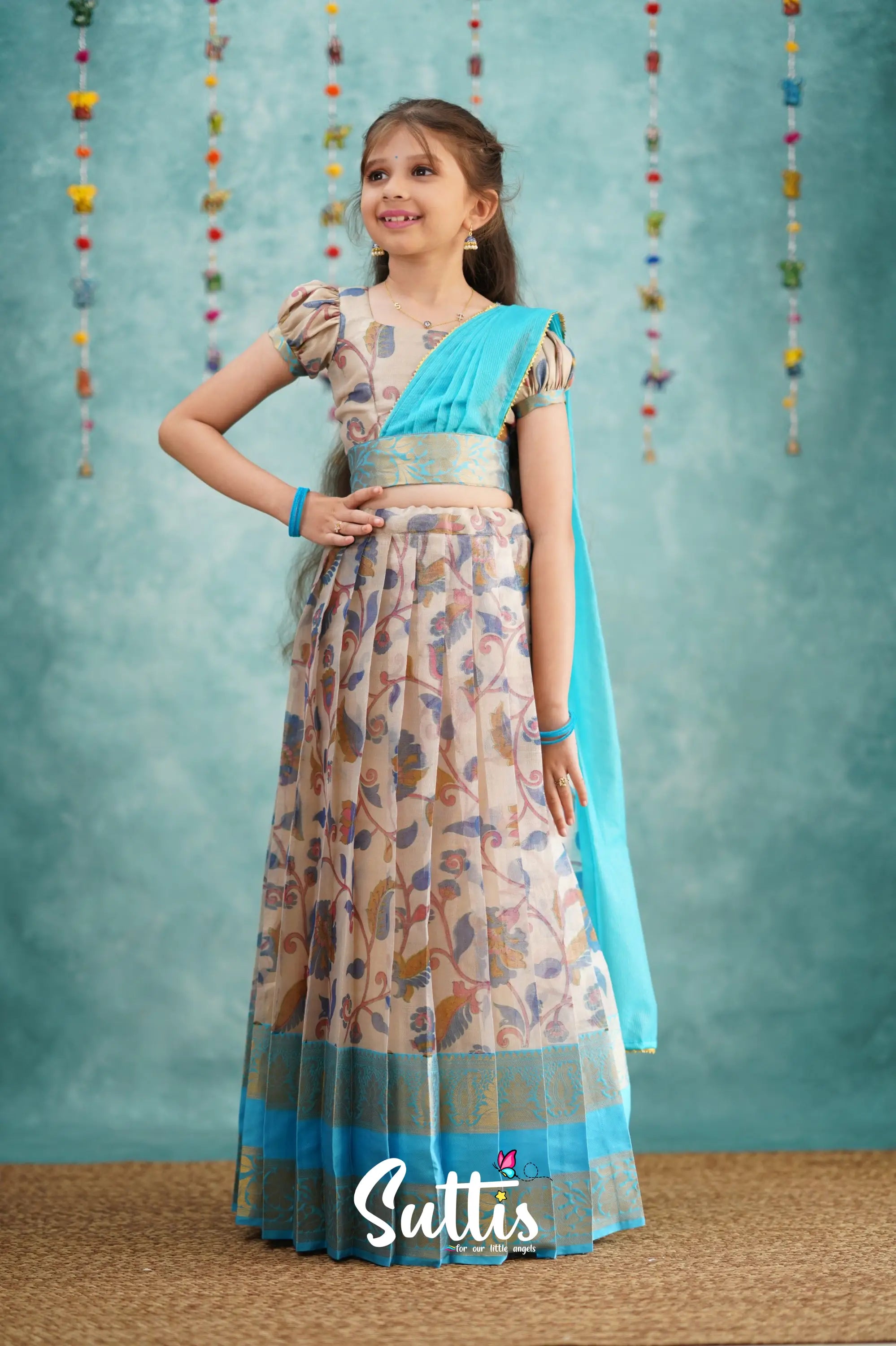 Kumaari Half Saree - Sky Blue Kids - Suttis