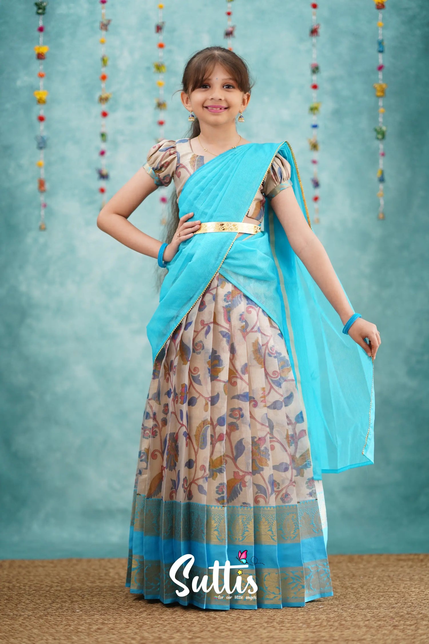 Kumaari Half Saree - Sky Blue Kids - Suttis