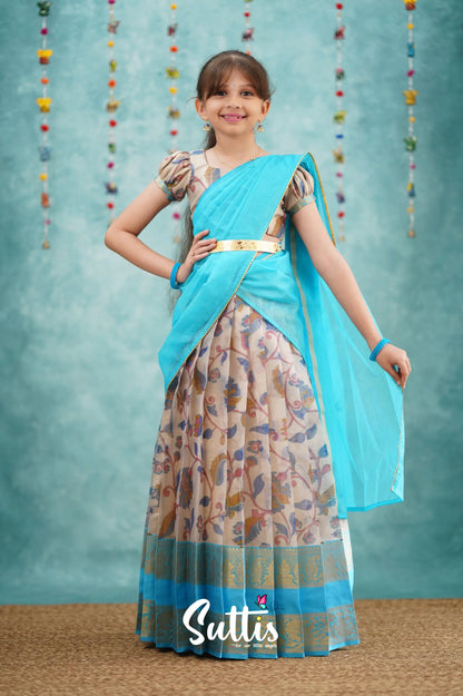 Kumaari Half Saree - Sky Blue Kids - Suttis