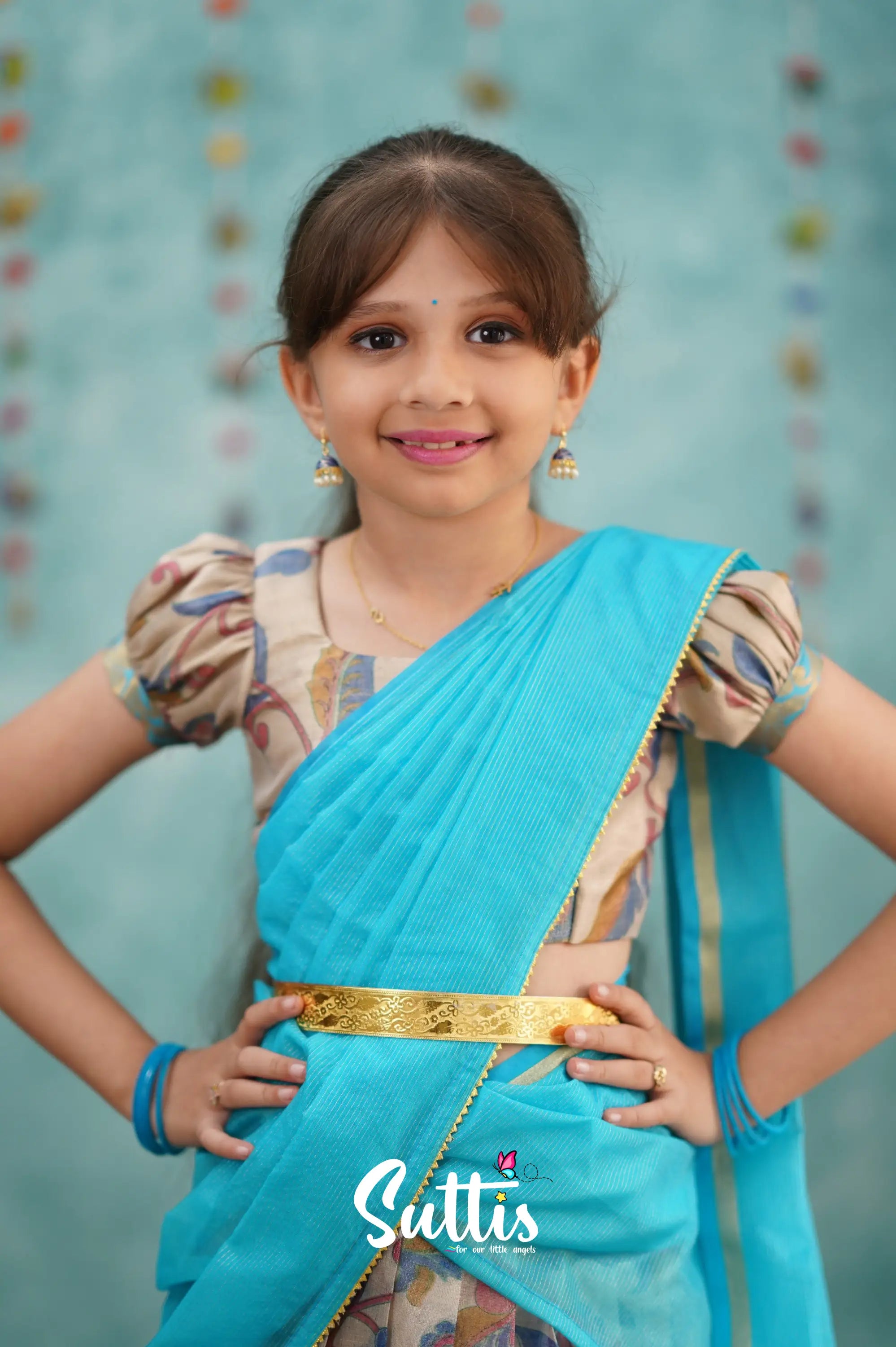 Kumaari Half Saree - Sky Blue Kids - Suttis