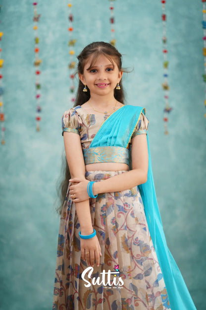 Kumaari Half Saree - Sky Blue Kids - Suttis