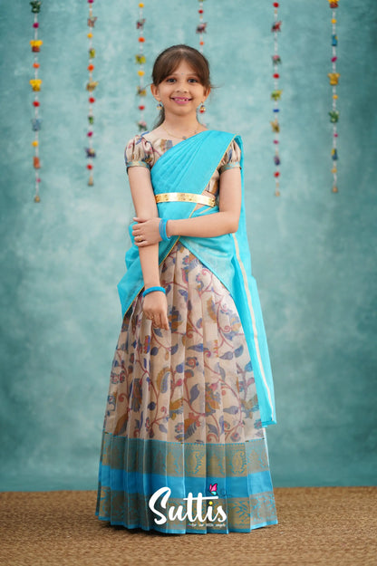 Kumaari Half Saree - Sky Blue Kids - Suttis