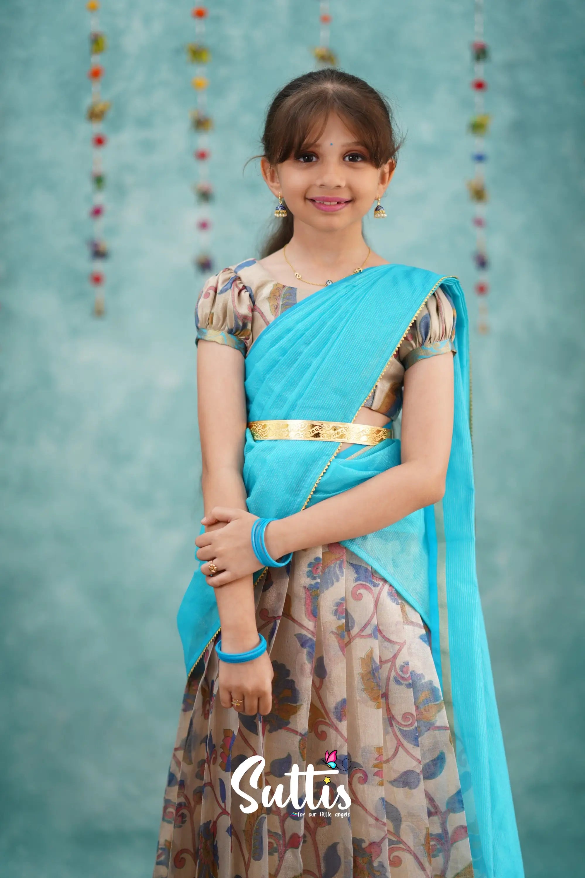 Kumaari Half Saree - Sky Blue Kids - Suttis