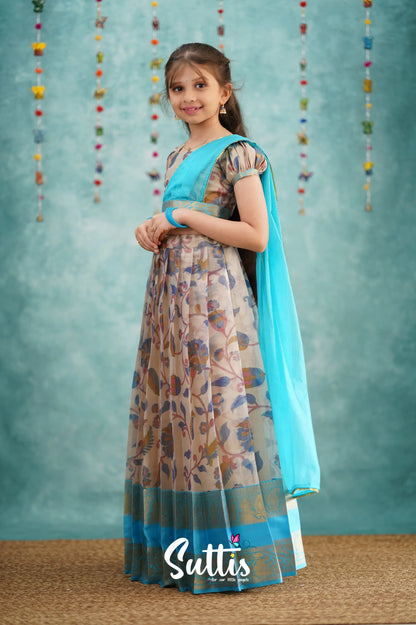 Kumaari Half Saree - Sky Blue Kids - Suttis