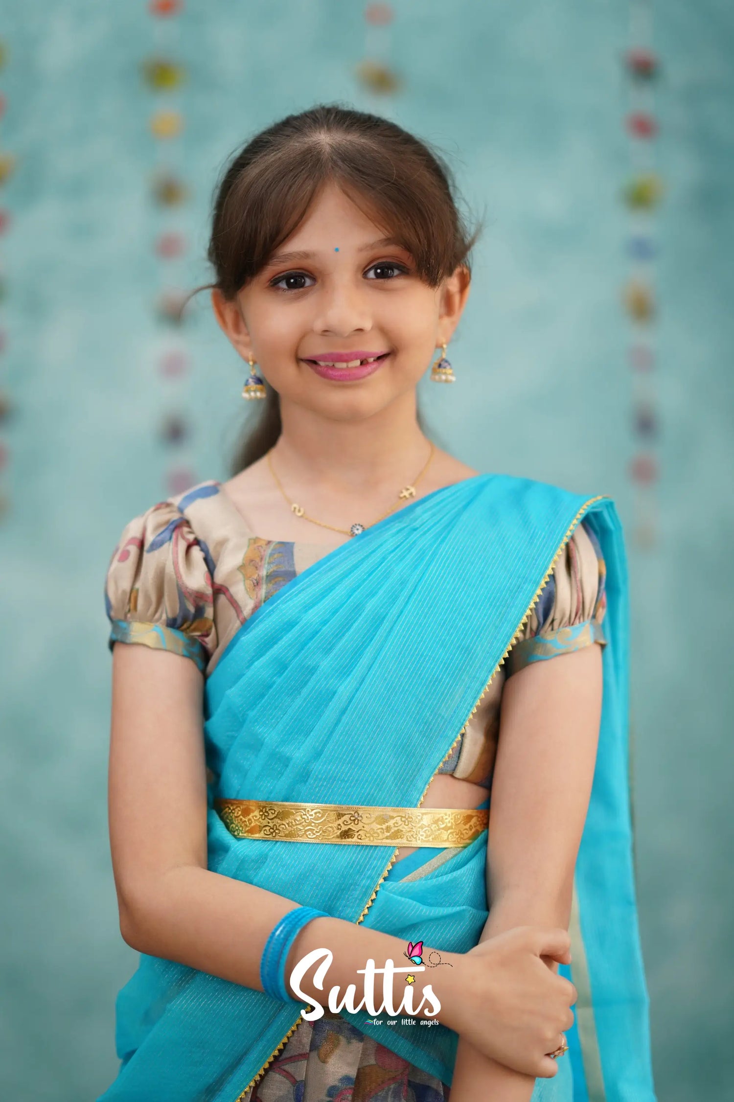 Kumaari Half Saree - Sky Blue Kids - Suttis