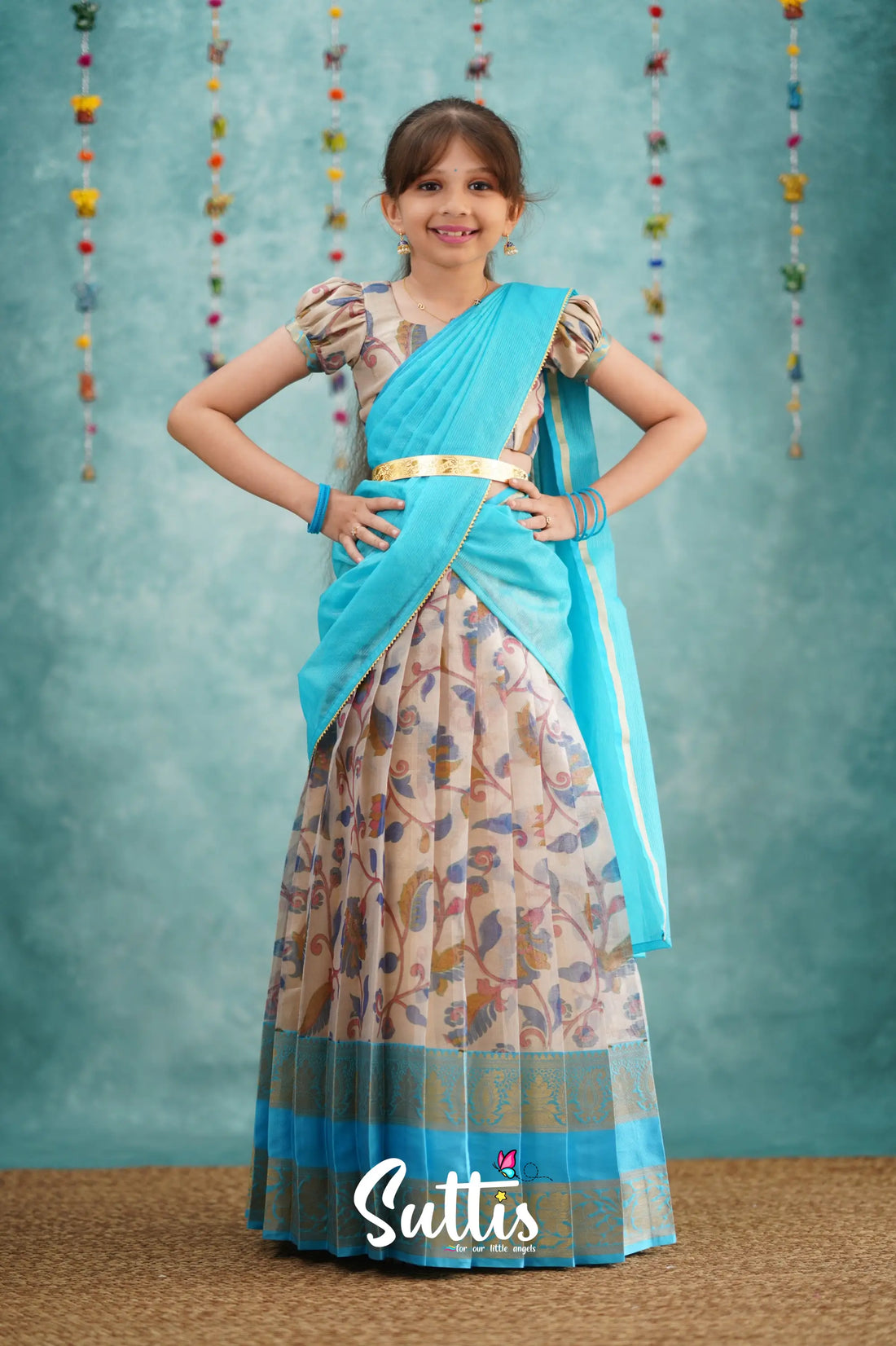 Kumaari Half Saree - Sky Blue Kids - Suttis
