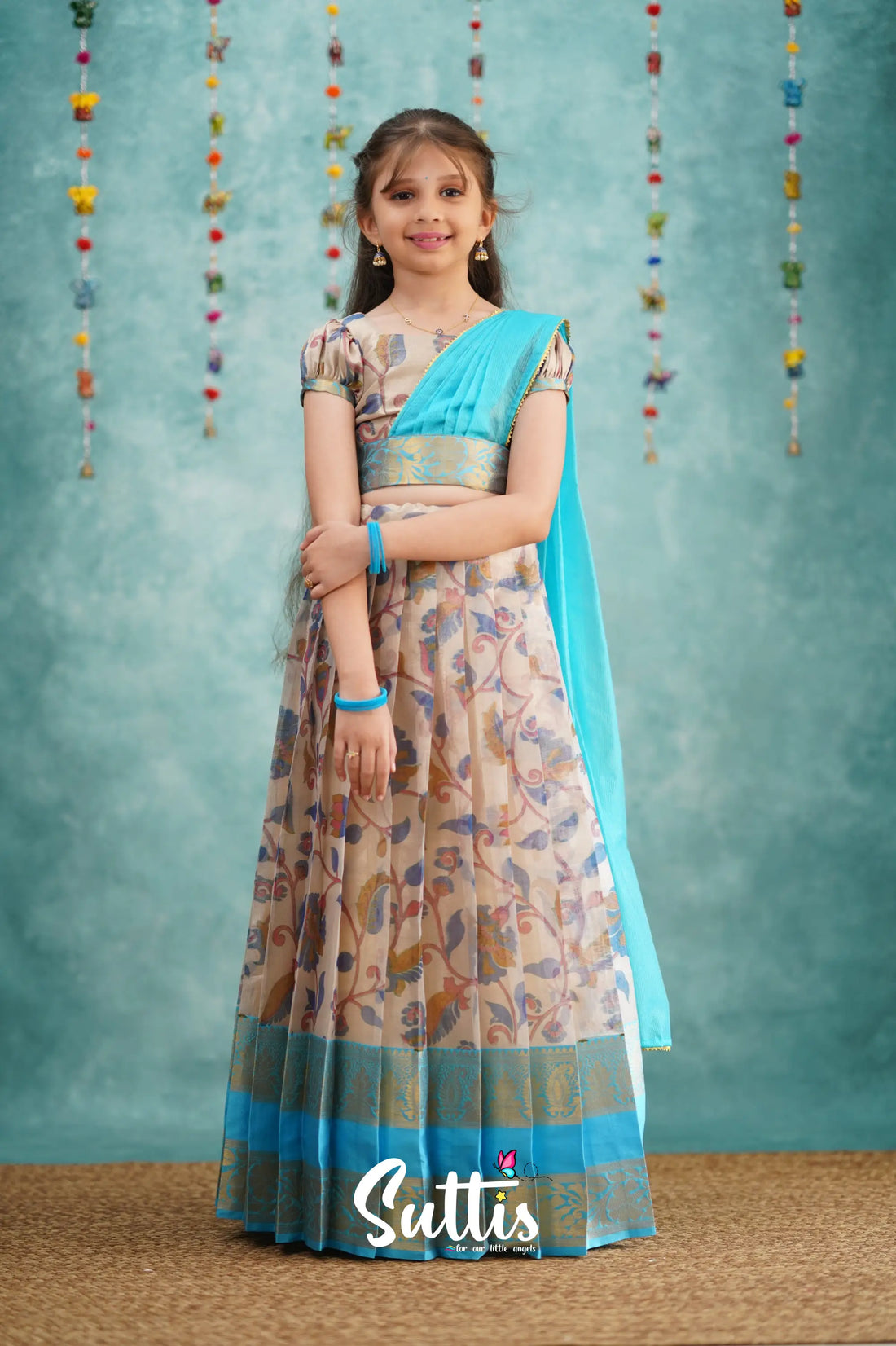 Kumaari Half Saree - Sky Blue Kids - Suttis
