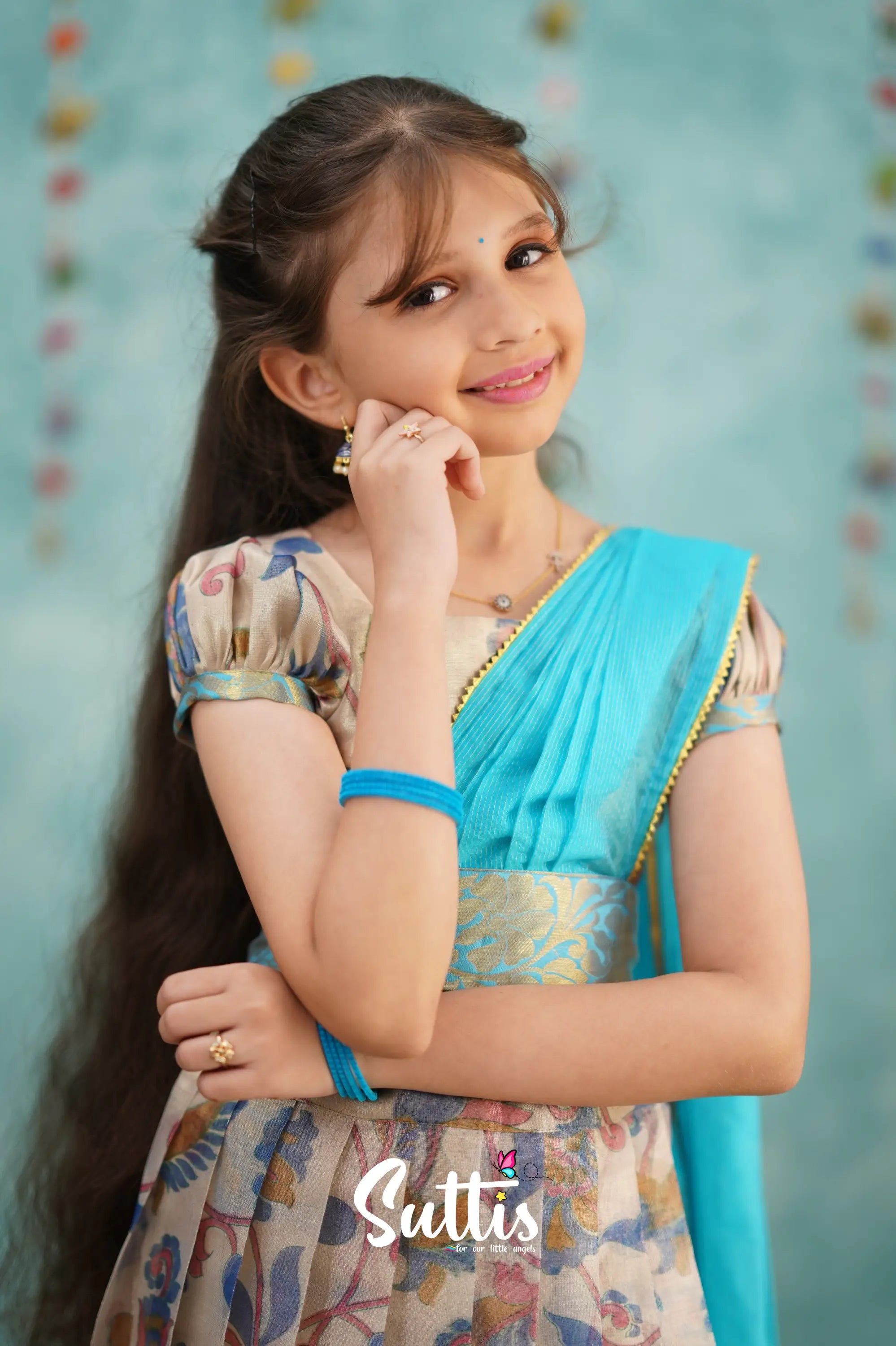 Kumaari Half Saree - Sky Blue Kids - Suttis