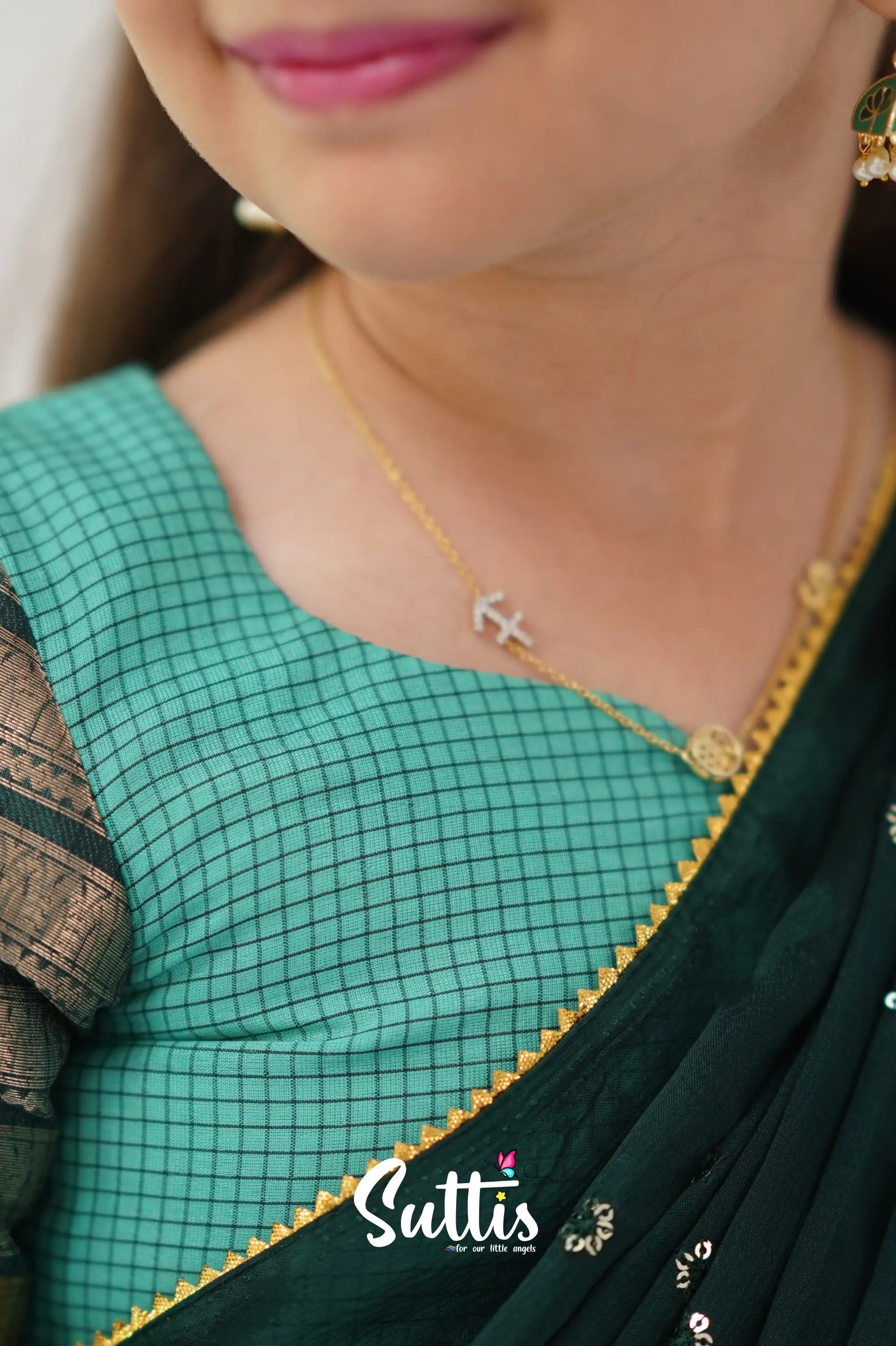 Kumaari Half Saree - Teal Green And Dark Kids - Suttis