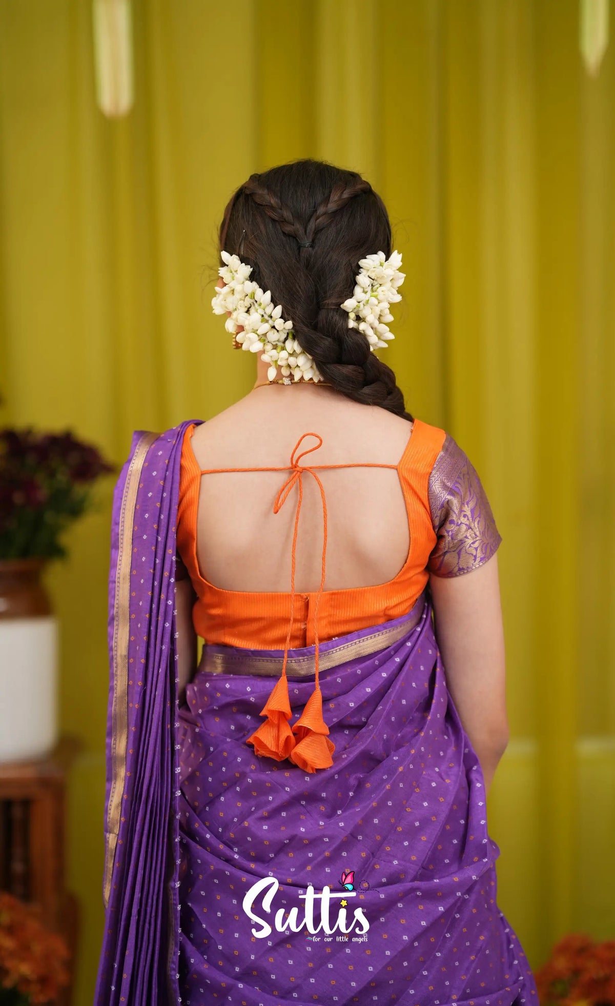 Kumaari Half Saree - Yellow and Purple - Kids-Suttis
