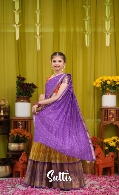 Kumaari Half Saree - Yellow and Purple - Kids-Suttis