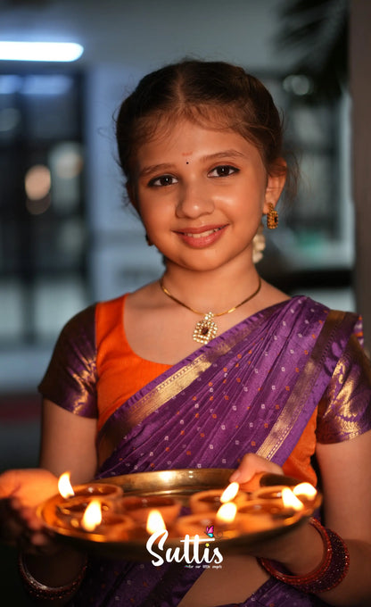 Kumaari Half Saree - Yellow and Purple - Kids-Suttis