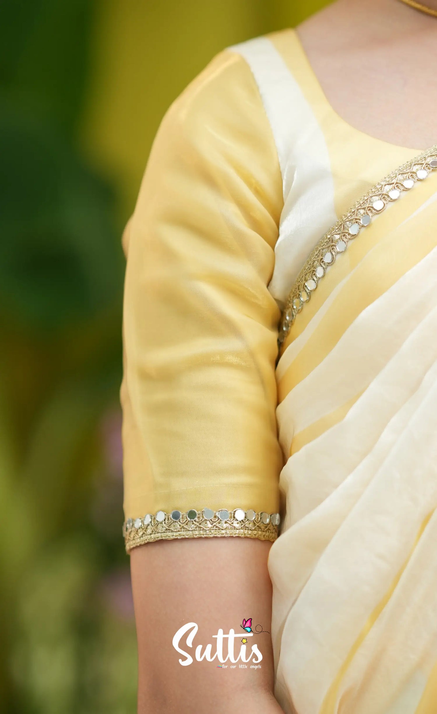 Kumaari Kids Half Saree - Milky white and Gold - Kids-Suttis