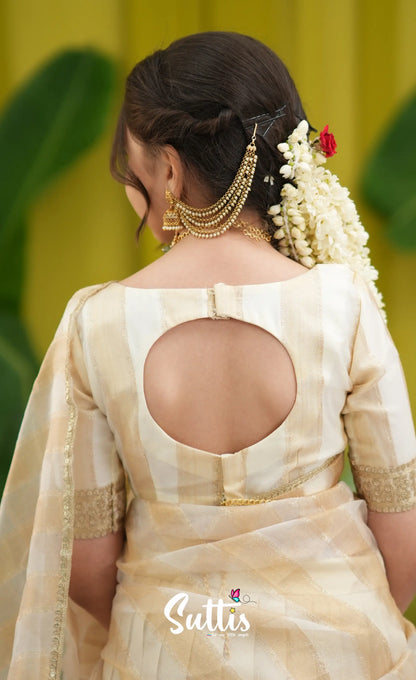 Kumaari Kids Half Saree - Off white and Gold - Kids-Suttis