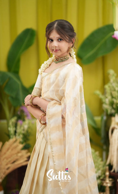 Kumaari Kids Half Saree - Off white and Gold - Kids-Suttis