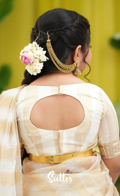 Kumaari Kids Half Saree - Off white and Gold - Kids-Suttis