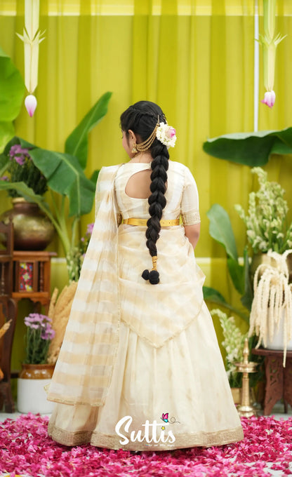 Kumaari Kids Half Saree - Off white and Gold - Kids-Suttis