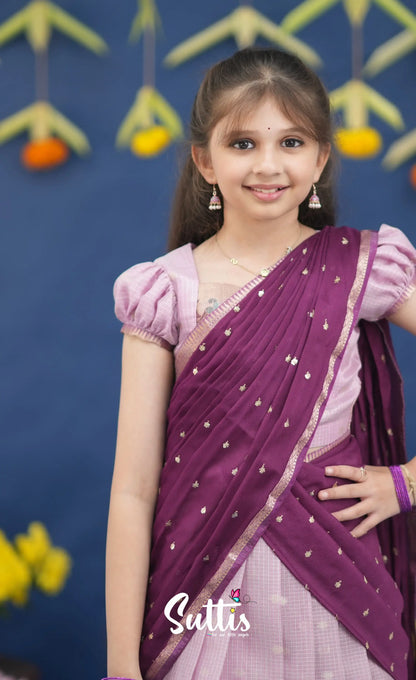 Kumaari Lavender and Purple Paithani Kota Halfsaree Kids-Suttis