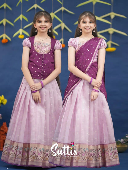 Kumaari Lavender and Purple Paithani Kota Halfsaree Kids-Suttis