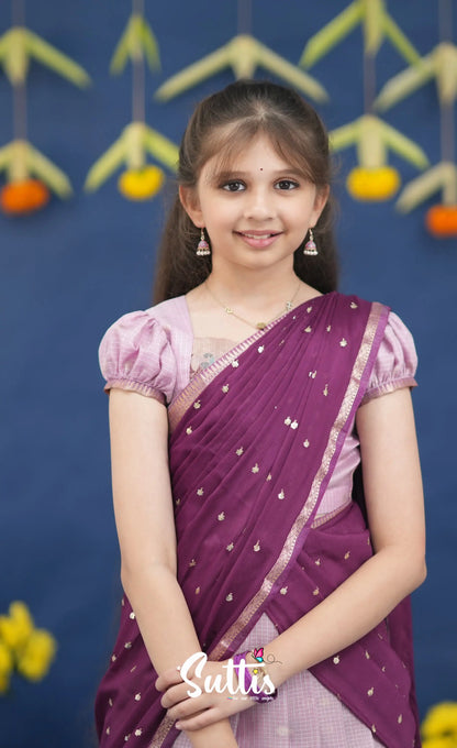 Kumaari Lavender and Purple Paithani Kota Halfsaree Kids-Suttis