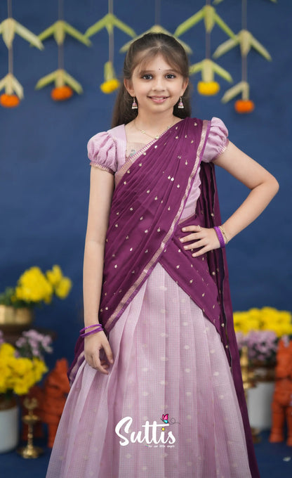 Kumaari Lavender and Purple Paithani Kota Halfsaree Kids-Suttis
