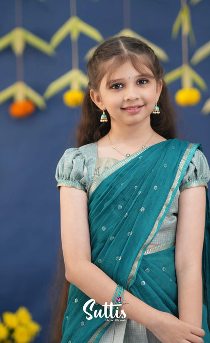 Kumaari Light Teal and dark Turquoise Kota Halfsaree Kids-Suttis