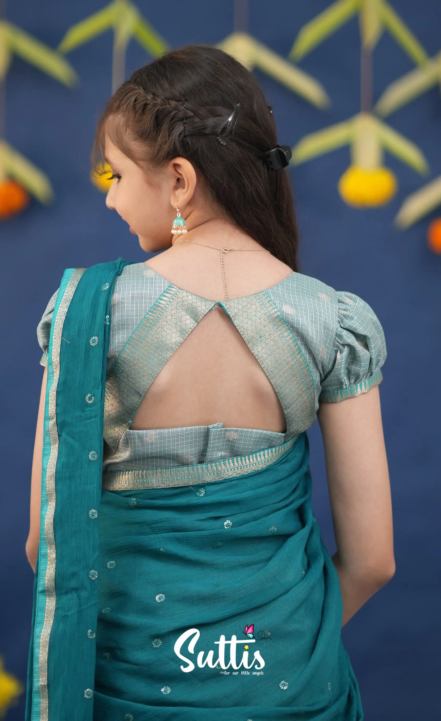 Kumaari Light Teal and dark Turquoise Kota Halfsaree Kids-Suttis