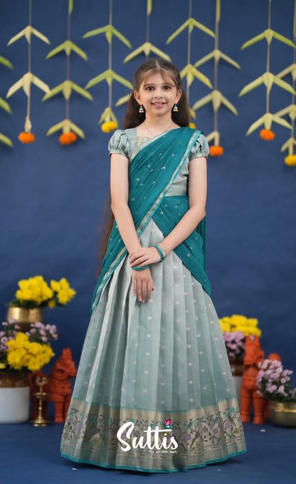 Kumaari Light Teal and dark Turquoise Kota Halfsaree Kids-Suttis