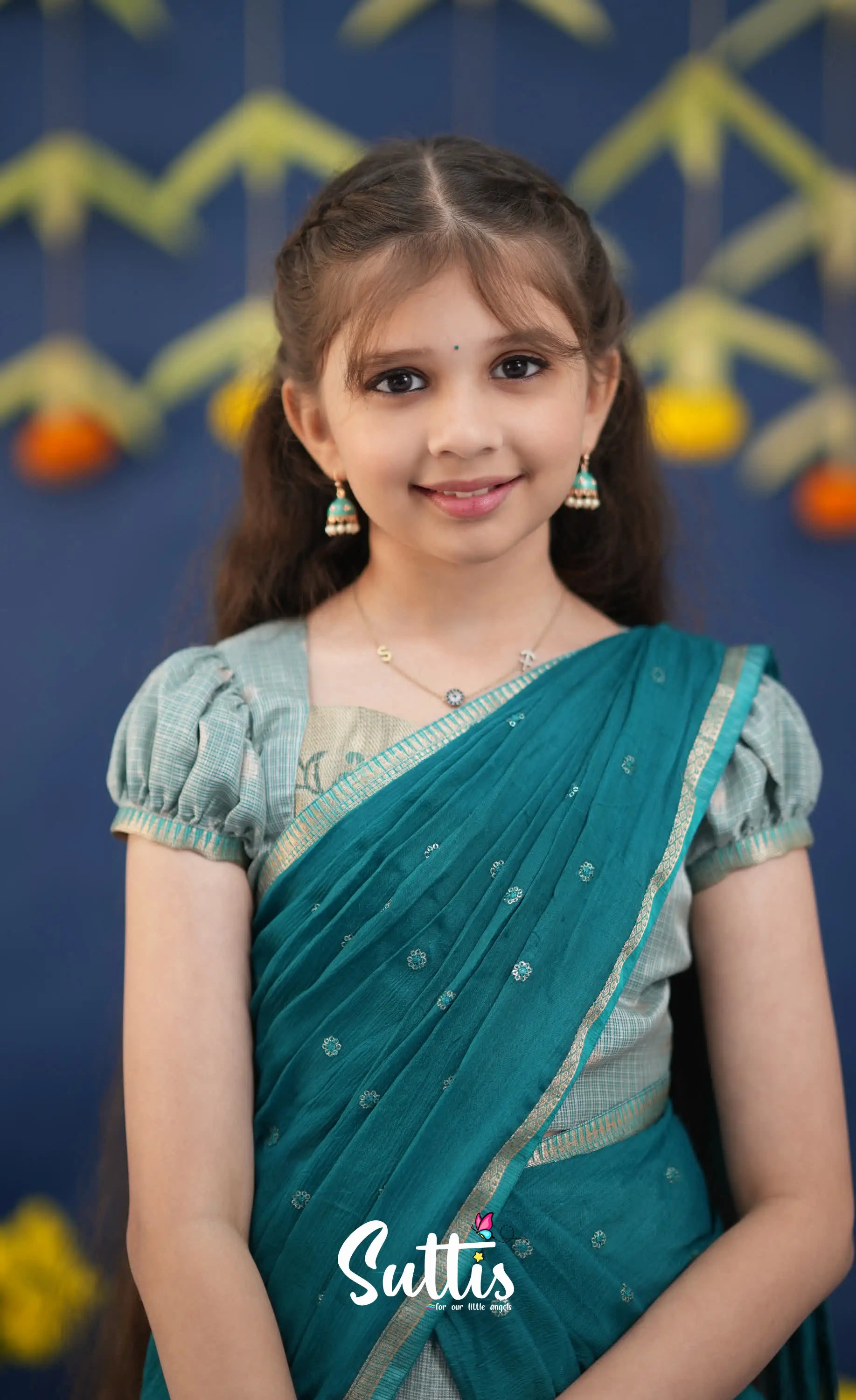 Kumaari Light Teal and dark Turquoise Kota Halfsaree Kids-Suttis