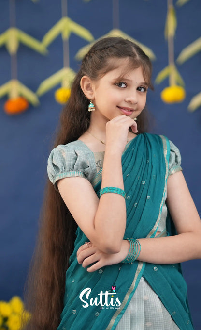 Kumaari Light Teal and dark Turquoise Kota Halfsaree Kids-Suttis