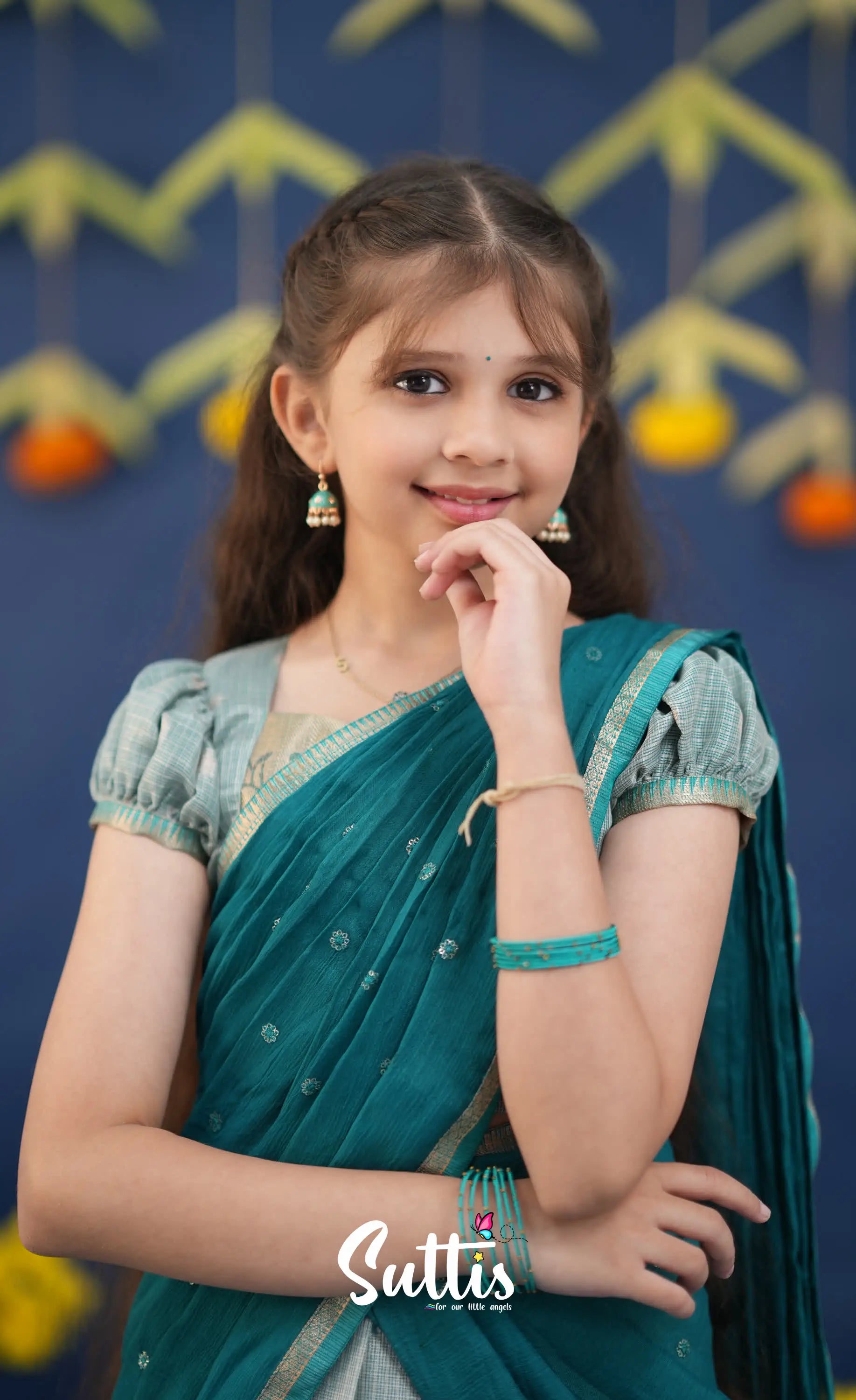 Kumaari Light Teal and dark Turquoise Kota Halfsaree Kids-Suttis
