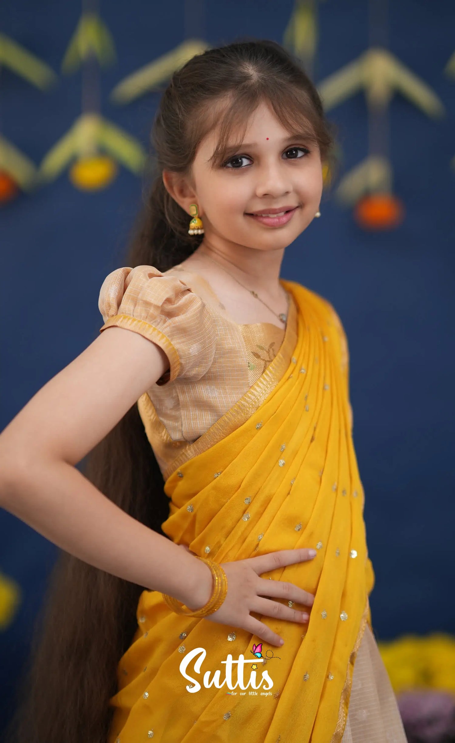 Kumaari Light Yellow and Yellow Paithani Kota Halfsaree Kids-Suttis