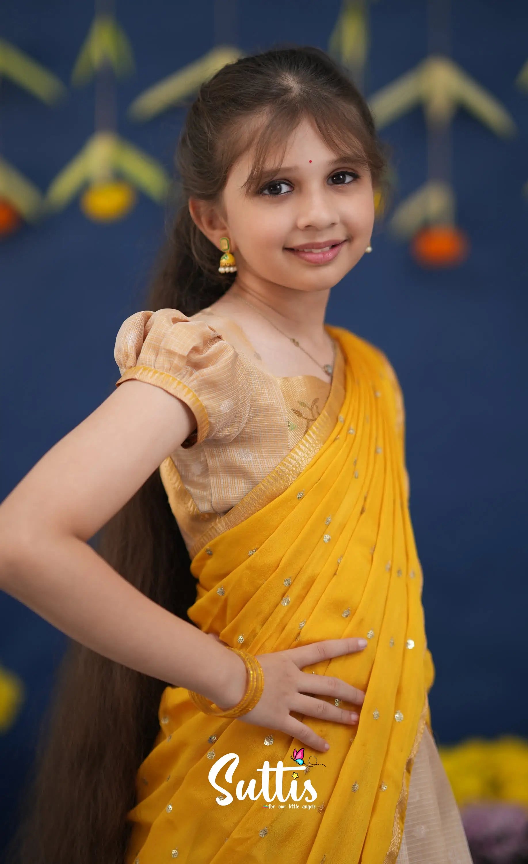 Kumaari Light Yellow and Yellow Paithani Kota Halfsaree Kids-Suttis