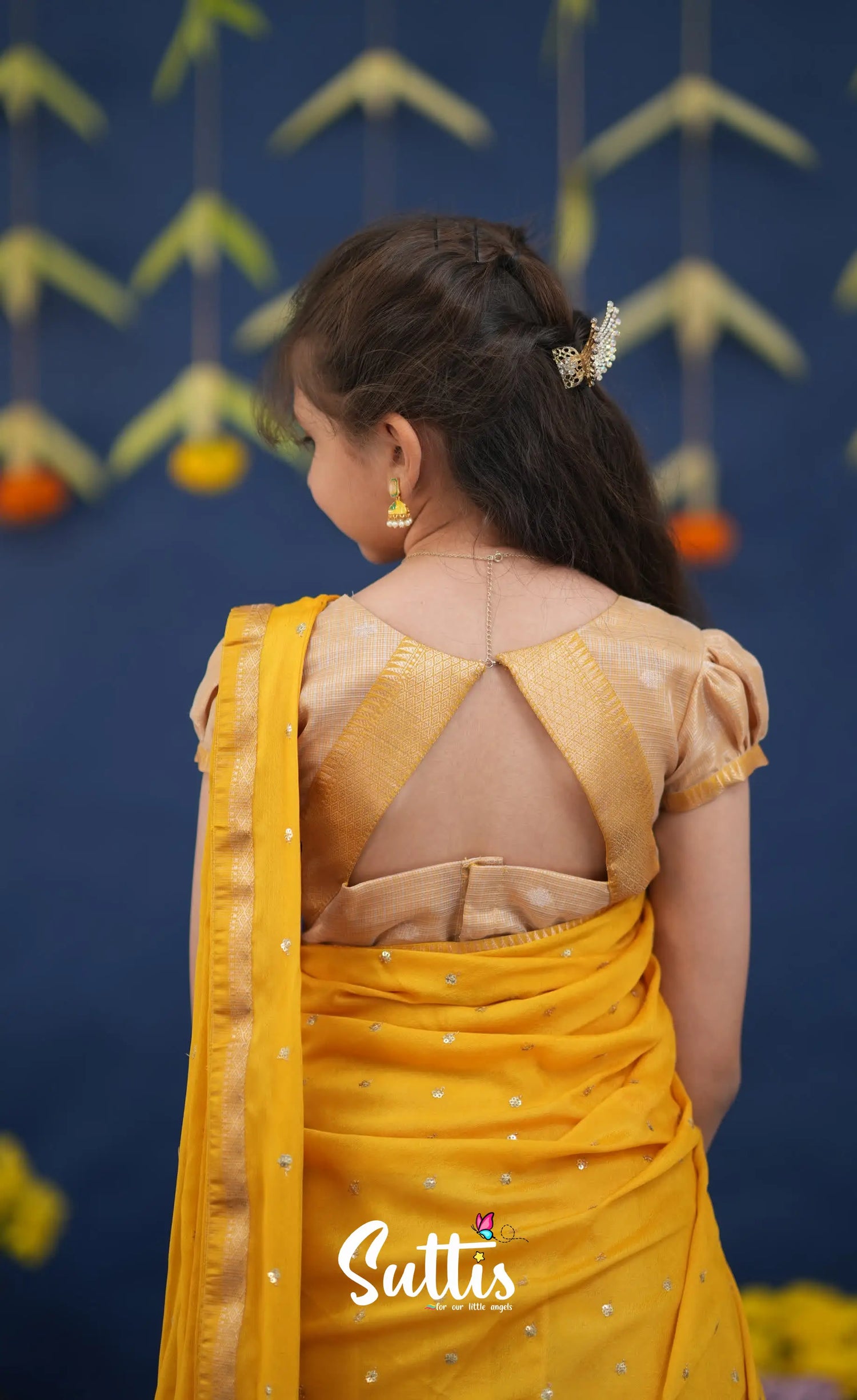 Kumaari Light Yellow and Yellow Paithani Kota Halfsaree Kids-Suttis