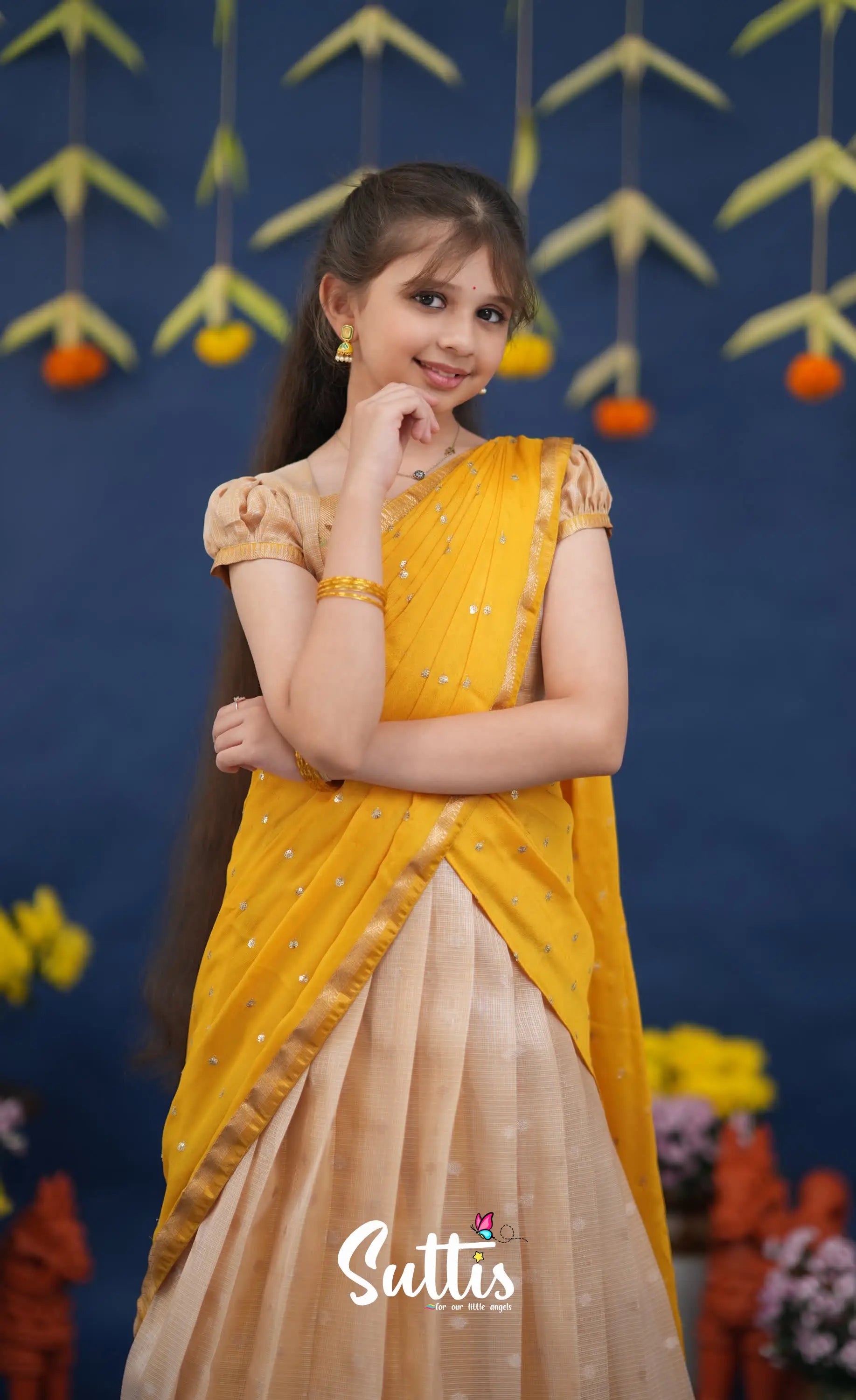Kumaari Light Yellow and Yellow Paithani Kota Halfsaree Kids-Suttis