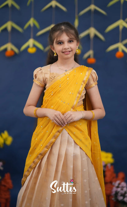 Kumaari Light Yellow and Yellow Paithani Kota Halfsaree Kids-Suttis