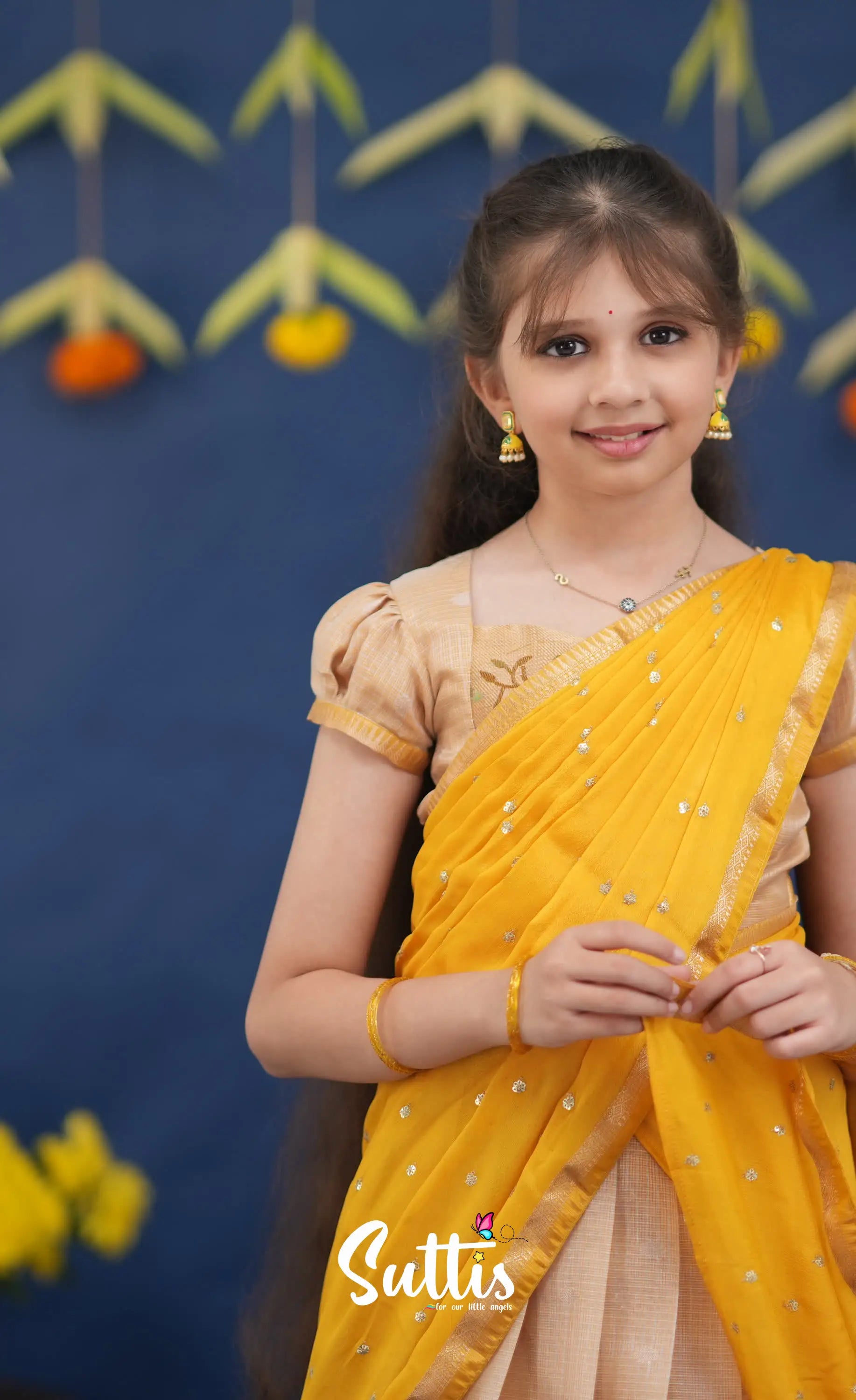 Kumaari Light Yellow and Yellow Paithani Kota Halfsaree Kids-Suttis