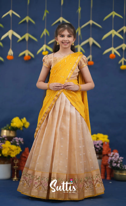 Kumaari Light Yellow and Yellow Paithani Kota Halfsaree Kids-Suttis