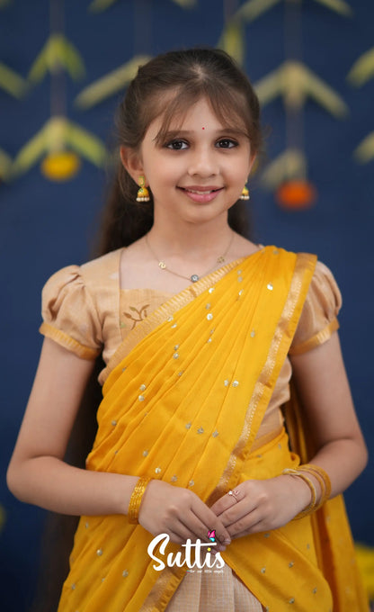 Kumaari Light Yellow and Yellow Paithani Kota Halfsaree Kids-Suttis
