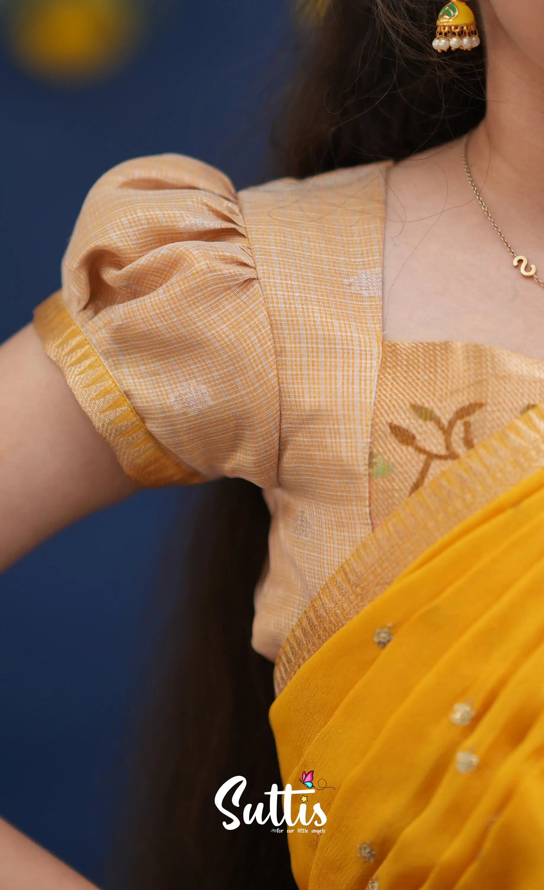 Kumaari Light Yellow and Yellow Paithani Kota Halfsaree Kids-Suttis