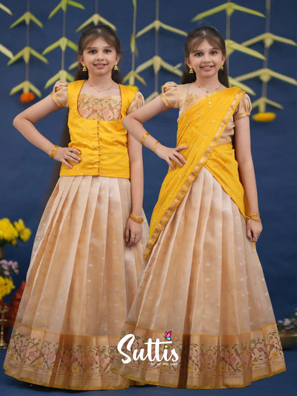 Kumaari Light Yellow and Yellow Paithani Kota Halfsaree Kids-Suttis