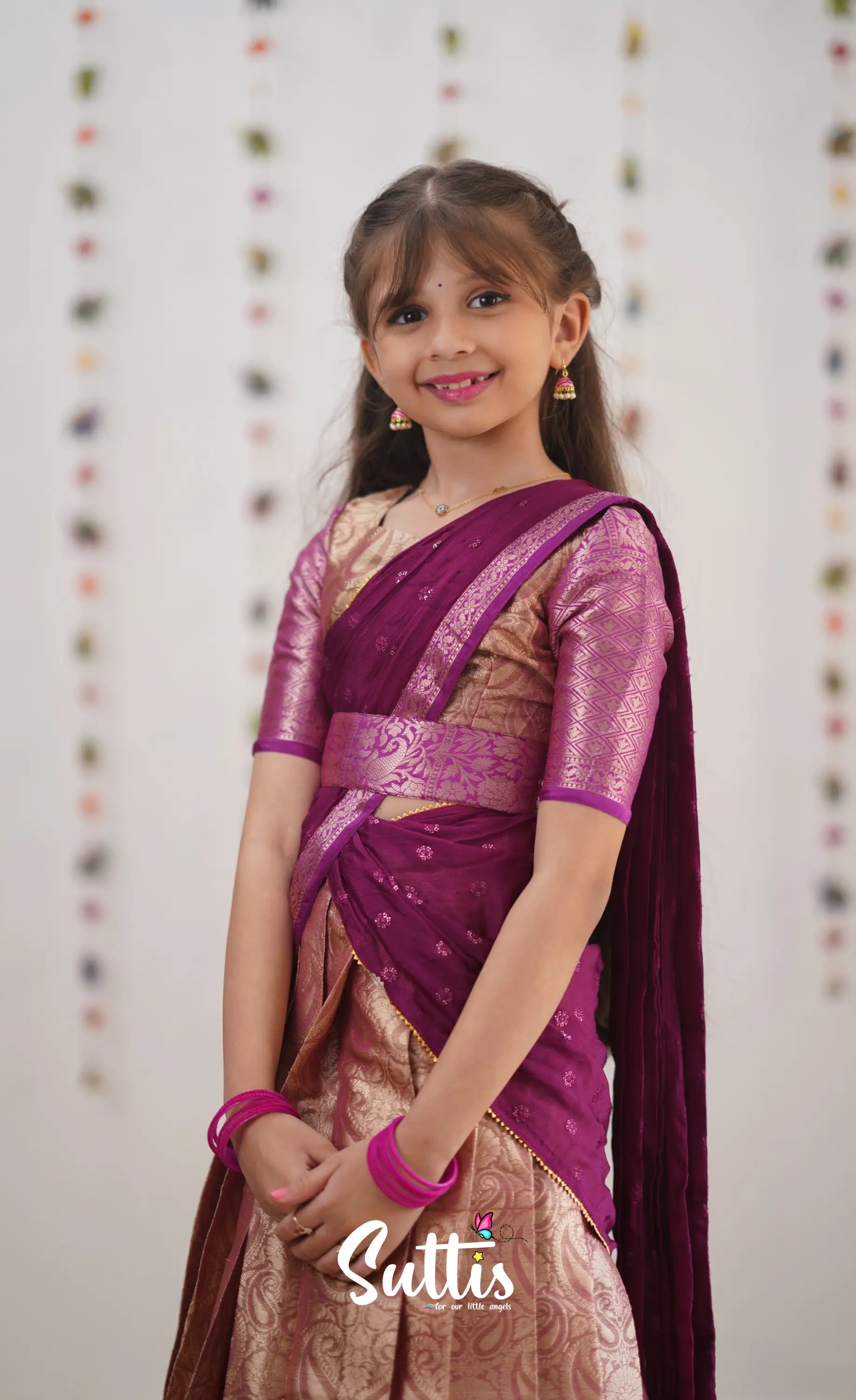 Kumaari- Magentaish Purple Organza Halfsaree Kids-Suttis