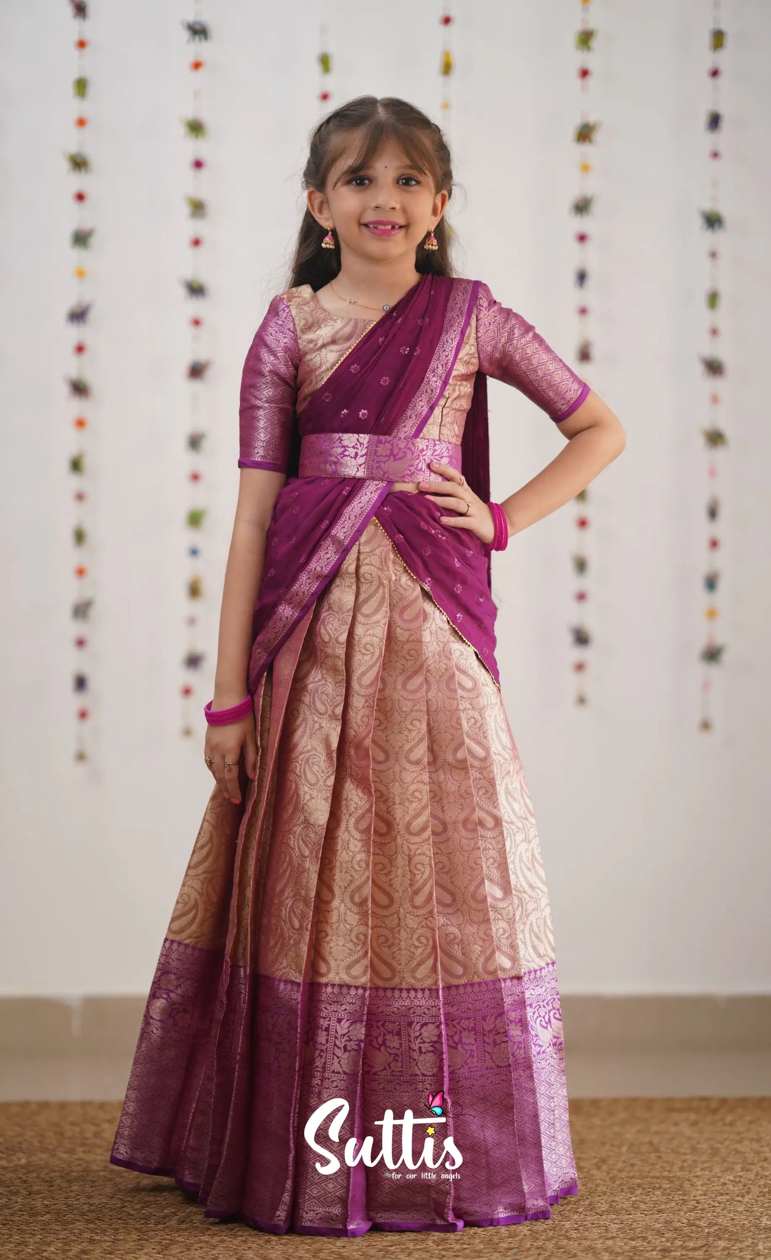 Kumaari- Magentaish Purple Organza Halfsaree Kids-Suttis