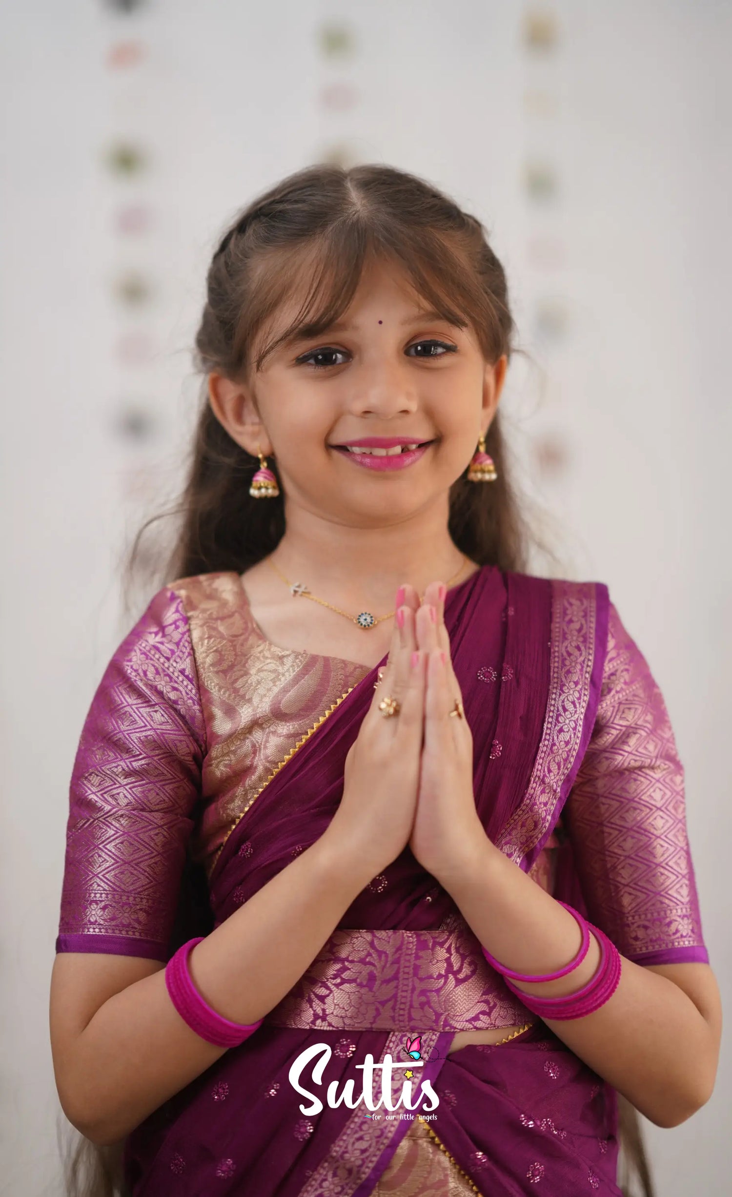 Kumaari- Magentaish Purple Organza Halfsaree Kids-Suttis